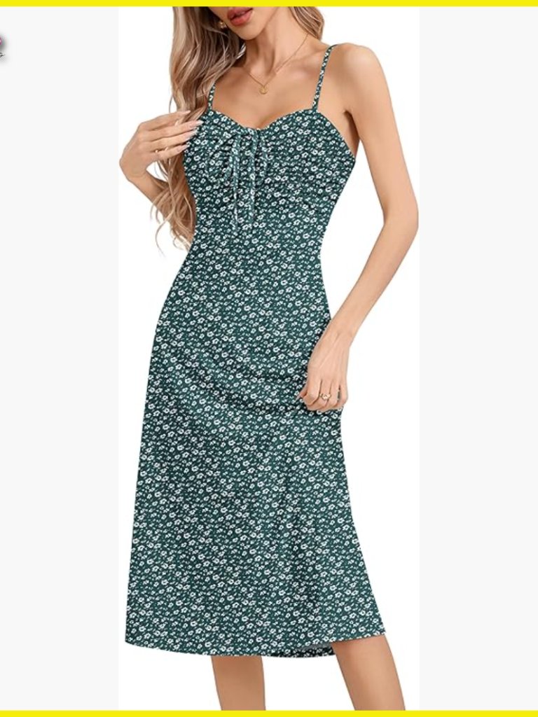 Floral Midi Sundress Spaghetti Strap Fit And Flare Casual Beach Dress